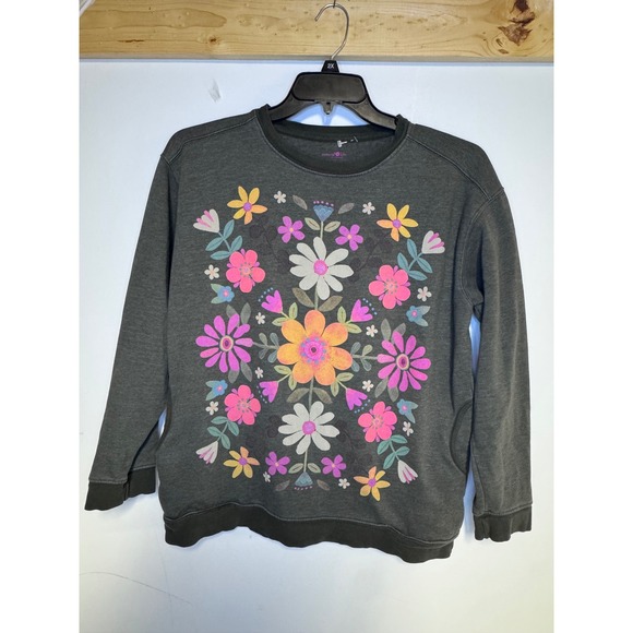 NATURAL LIFE Tops - Natural Life Floral Graphic Sweatshirt Gray Boho Crewneck Pullover Small
